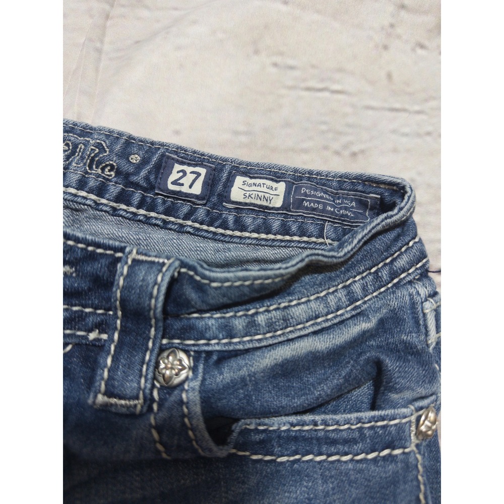 Miss Me Signature Skinny Jeans Womens 27 Blue Embellished Flap Pocket Low‎ Rise - Picture 5 of 10